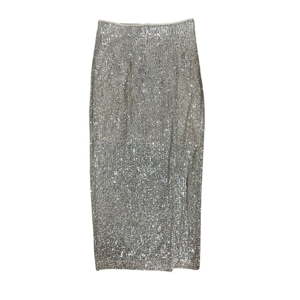 Catherine Malandrino Silver Sequin Midi Skirt Women’s Medium NWT